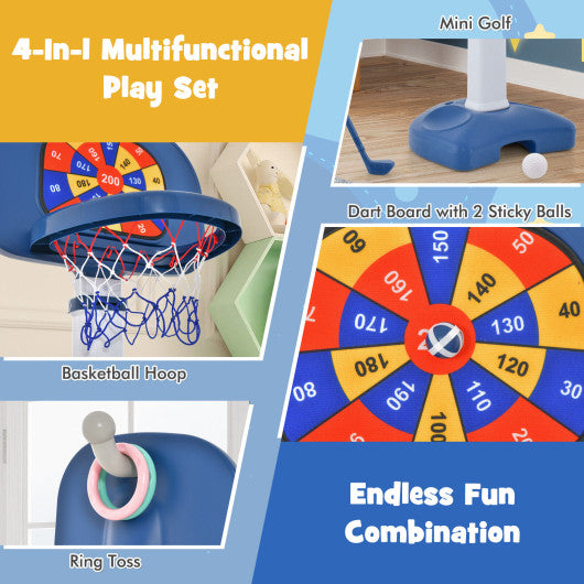 4-In-1 Adjustable Kids Basketball Hoop with Ring Toss Sticky Ball