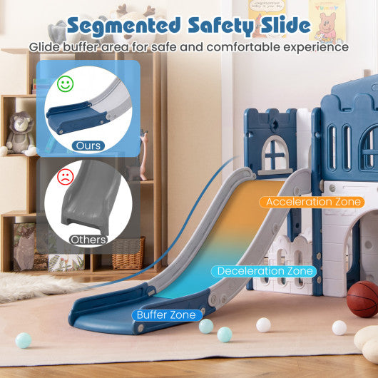 All-in-1 Toddler Slide Playset Playground with Tunnel and Ladder and Basketball-Blue