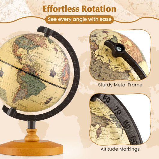Antique Globe Dia 5.5 Inch Mini Rotating World Globe with Wooden Base-Brozen