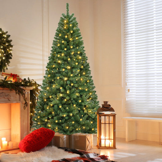 6/7/8 FT Artificial Christmas Tree with 568/830/1182 Branch Tips and 200/250/400 Warm White LED Lights-XL