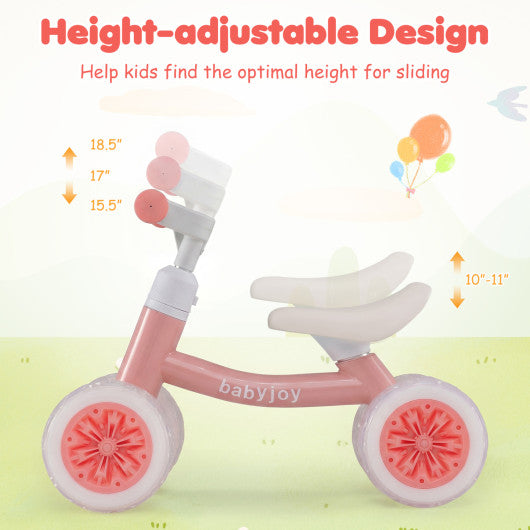 Baby Balance Bike with Adjustable Handlebar and Seat with Lighting Wheels-Pink