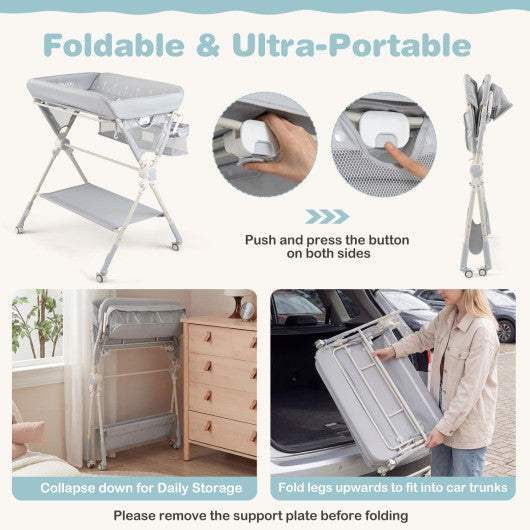 Baby Changing Table Foldable Diaper Changing Station with Storage Bag and Shelf-Gray