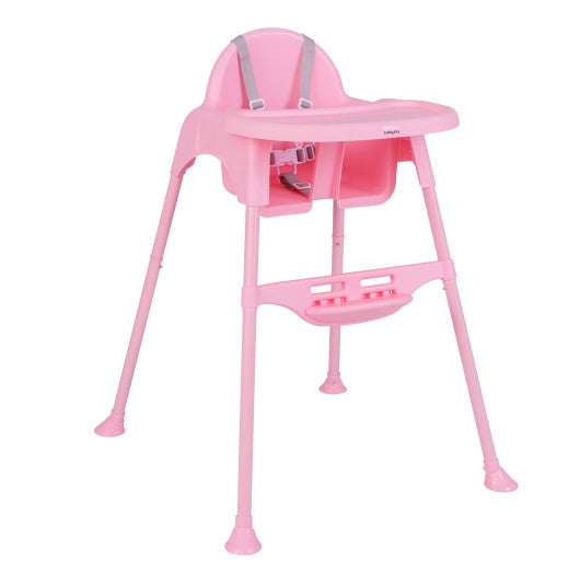 4 in 1 Convertible Kids Dining High Chair with Adjustable Removable Tray and Footrest-Pink