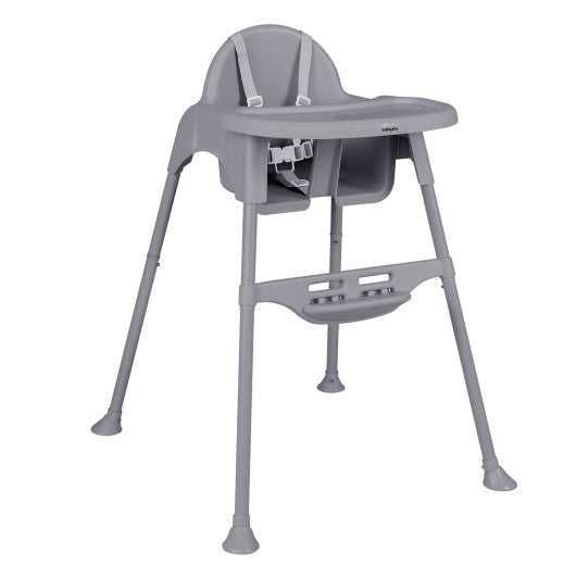4 in 1 Convertible Kids Dining High Chair with Adjustable Removable Tray and Footrest-Gray