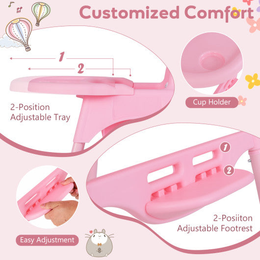 4 in 1 Convertible Kids Dining High Chair with Adjustable Removable Tray and Footrest-Pink