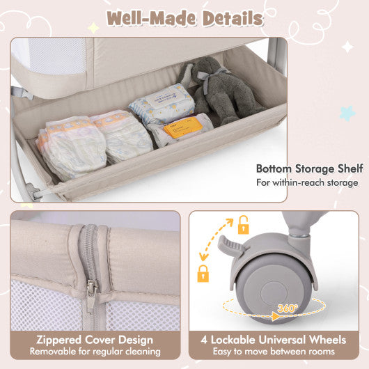 Baby Bassinet Bedside Sleeper with 6-Level Adjustable Height-Beige