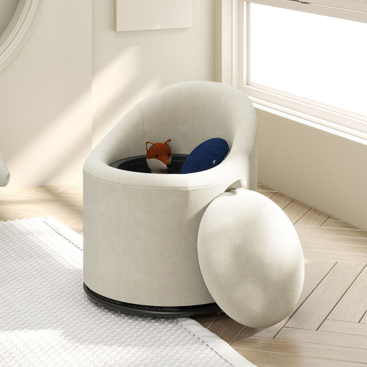 Barrel Chair with Storage 360¡« Swivel Upholstered Vanity Chair-Beige