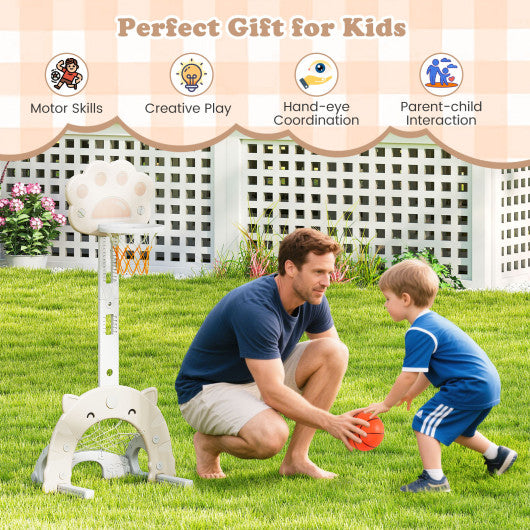 3 in 1 Kids Basketball Hoop with Basketball and Foldable Rim-Gray