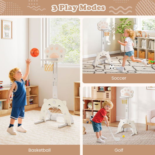 3 in 1 Kids Basketball Hoop with Basketball and Foldable Rim-Gray