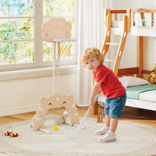 3 in 1 Kids Basketball Hoop with Basketball and Foldable Rim-Beige