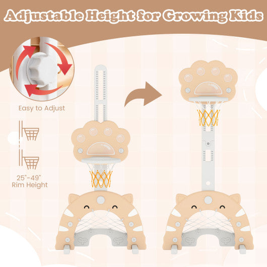 3 in 1 Kids Basketball Hoop with Basketball and Foldable Rim-Beige