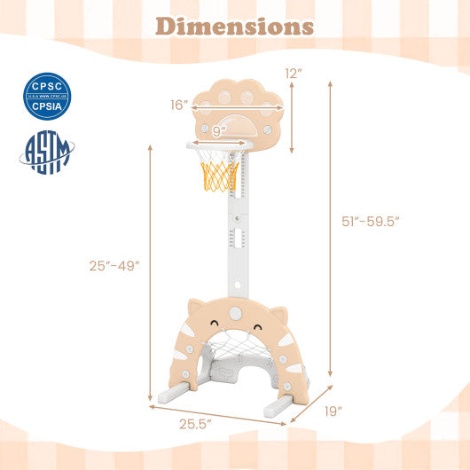 3 in 1 Kids Basketball Hoop with Basketball and Foldable Rim-Beige