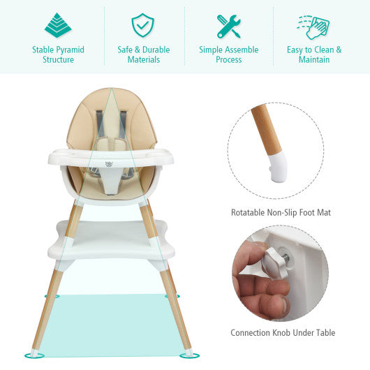 5-in-1 Baby Wooden Convertible High Chair-Khaki