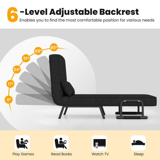 Folding 6 Position Convertible Sleeper Bed Armchair Lounge Couch with Pillow-Black