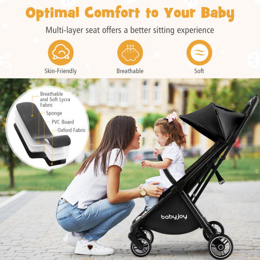 One-Hand Folding Portable Lightweight Baby Stroller with Aluminum Frame-Black