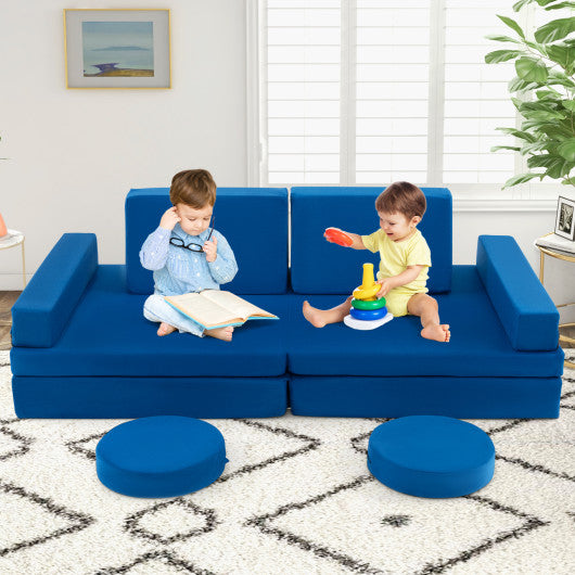 10-Piece Kids Play Couch Sofa with Portable Handle-Blue
