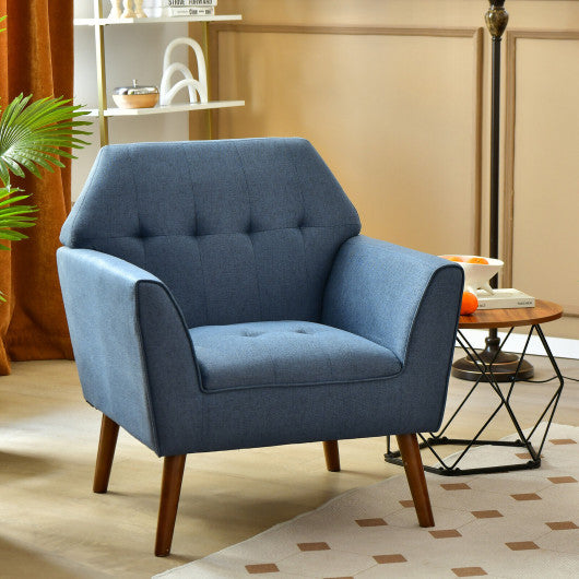 Modern Tufted Fabric Accent Chair with Rubber Wood Legs-Blue