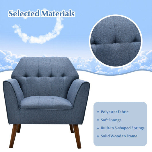 Modern Tufted Fabric Accent Chair with Rubber Wood Legs-Blue