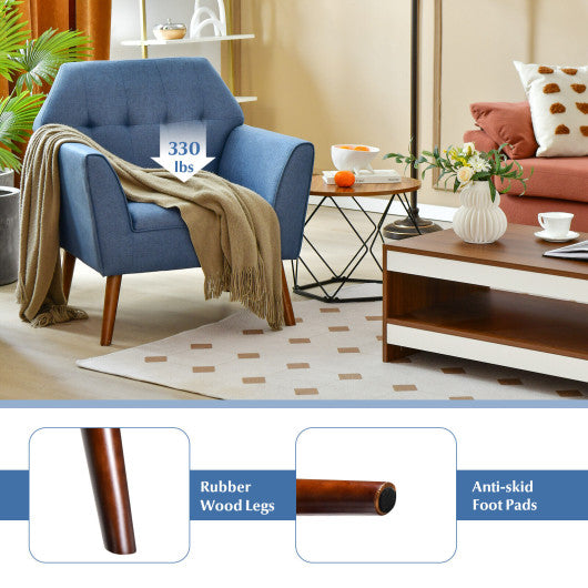 Modern Tufted Fabric Accent Chair with Rubber Wood Legs-Blue