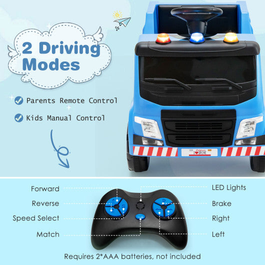 12V Kids Ride-on Garbage Truck with Warning Lights and 6 Recycling Accessories-Blue