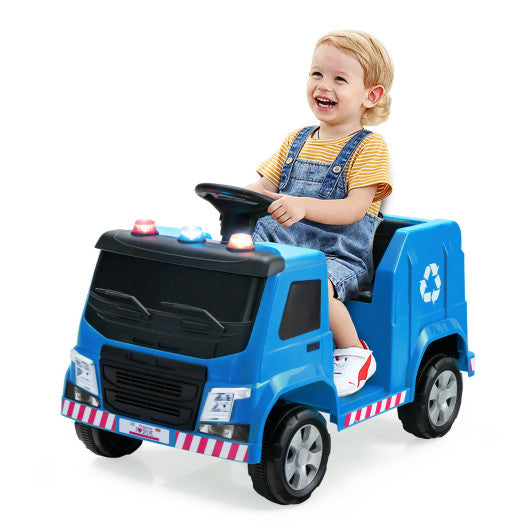 12V Kids Ride-on Garbage Truck with Warning Lights and 6 Recycling Accessories-Blue