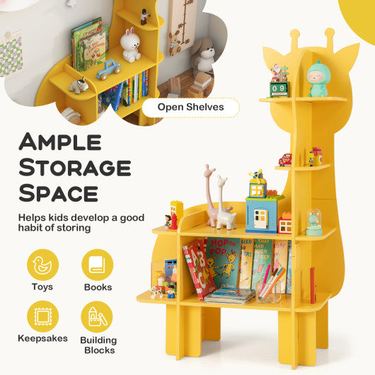 Kids Bookcase Toy Storage Organizer with Open Storage Shelves-Giraffe