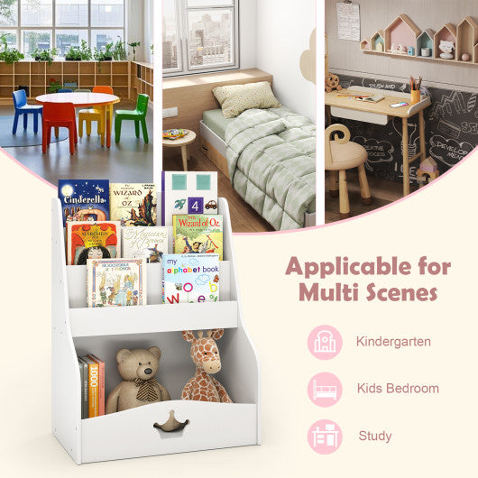 4-Tier Kids Bookshelf with Shelves and Compartment for Toddlers-White