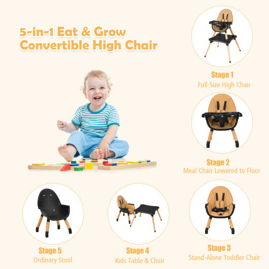 6 in 1 High Chair for Babies and Toddlers Ages 6-36 Months-Coffee