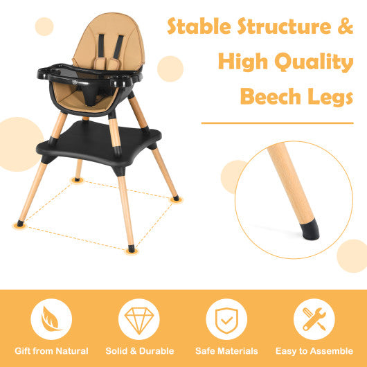 6 in 1 High Chair for Babies and Toddlers Ages 6-36 Months-Coffee