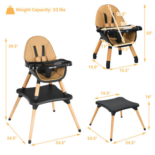 6 in 1 High Chair for Babies and Toddlers Ages 6-36 Months-Coffee