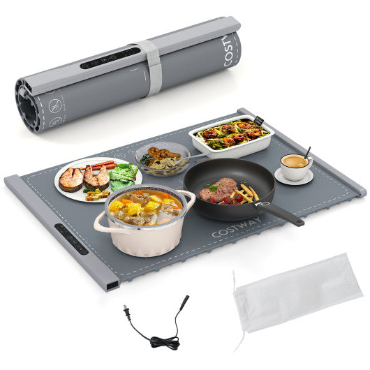 Food Warming Mat Rollable and Portable Electric Warming Tray with Fasting Heating-Gray