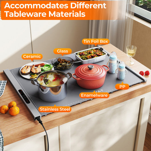 Food Warming Mat Rollable and Portable Electric Warming Tray with Fasting Heating-Gray