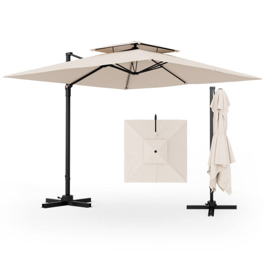 9.5 Feet Cantilever Patio Umbrella with 360¡« Rotation and Double Top-Beige
