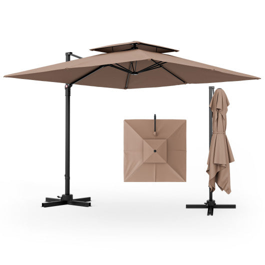 9.5 Feet Cantilever Patio Umbrella with 360¡ã Rotation and Double Top-Coffee