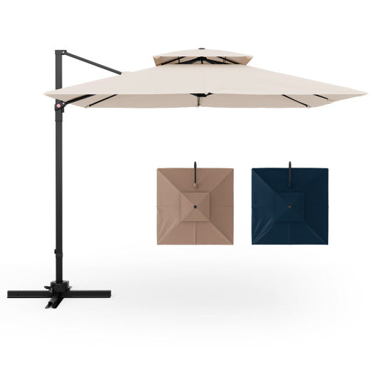 9.5 Feet Cantilever Patio Umbrella with 360¡ã Rotation and Double Top-Beige