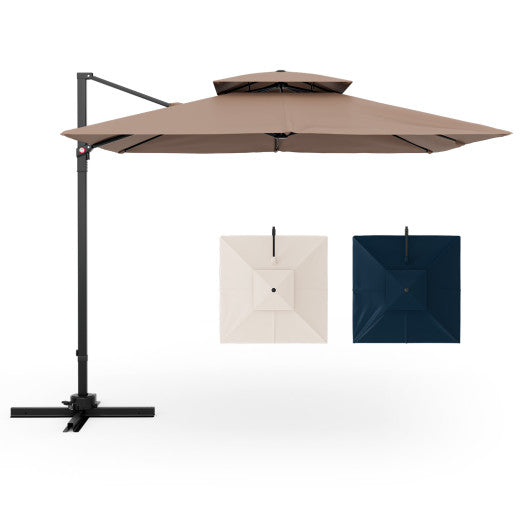 9.5 Feet Cantilever Patio Umbrella with 360¡ã Rotation and Double Top-Coffee