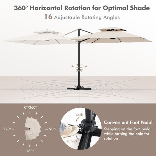 9.5 Feet Cantilever Patio Umbrella with 360¡ã Rotation and Double Top-Beige