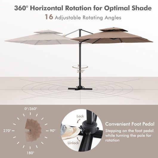 9.5 Feet Cantilever Patio Umbrella with 360¡ã Rotation and Double Top-Coffee