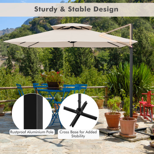 9.5 Feet Cantilever Patio Umbrella with 360¡ã Rotation and Double Top-Beige