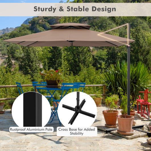 9.5 Feet Cantilever Patio Umbrella with 360¡ã Rotation and Double Top-Coffee