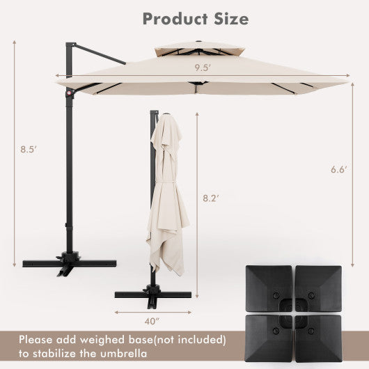 9.5 Feet Cantilever Patio Umbrella with 360¡ã Rotation and Double Top-Beige