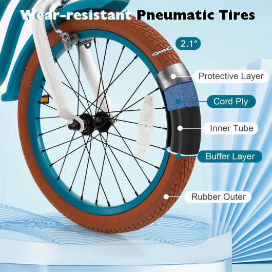 Children Bicycle with Front Handbrake and Rear Coaster Brake-Turquoise