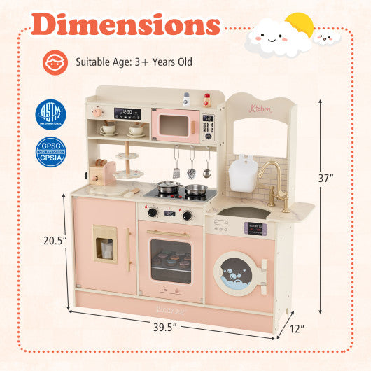 Children Pretend Toy Kitchen Playset with Light and Sound-Pink