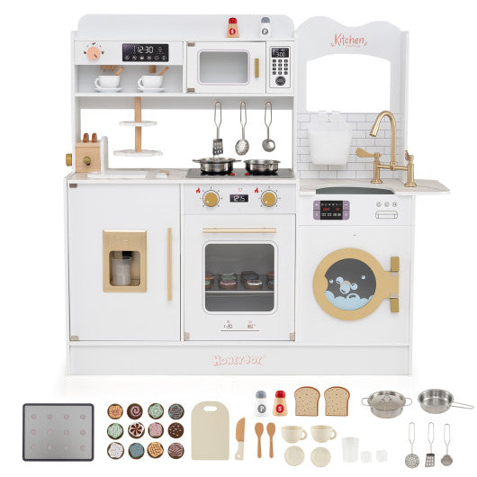 Children Pretend Toy Kitchen Playset with Light and Sound-White