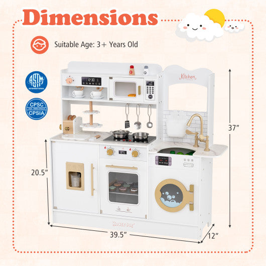 Children Pretend Toy Kitchen Playset with Light and Sound-White