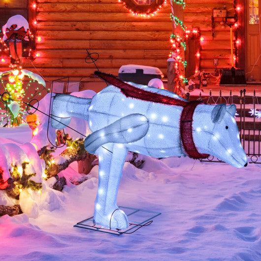 4.5 Feet Christmas Skiing Polar Bear with LED Lights and Ground Stakes