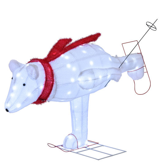 4.5 Feet Christmas Skiing Polar Bear with LED Lights and Ground Stakes