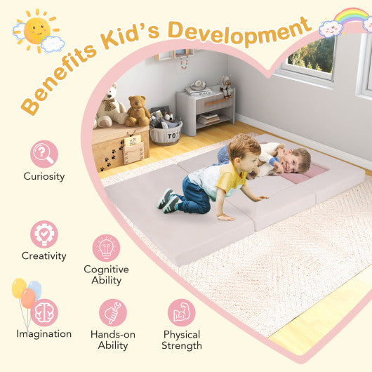 9-Piece Climb and Crawl Foam and Floor Playset with Breathable Suede Fabric-Pink