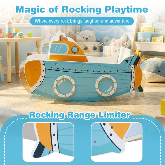 Submarine Wooden Climbing Toy with Rotating Propeller and Rocking Climber