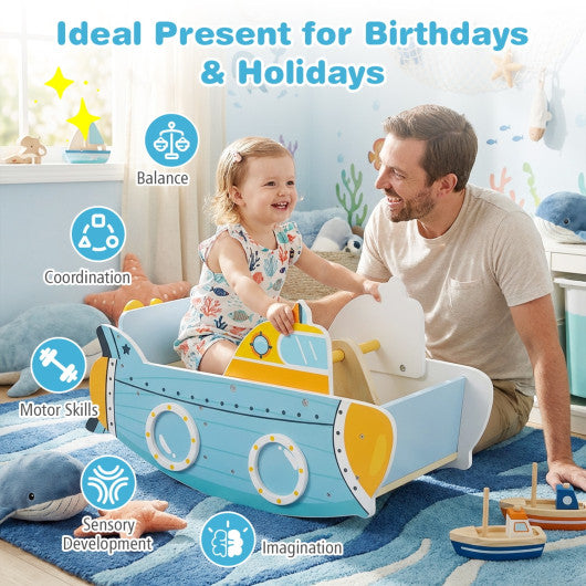 Submarine Wooden Climbing Toy with Rotating Propeller and Rocking Climber